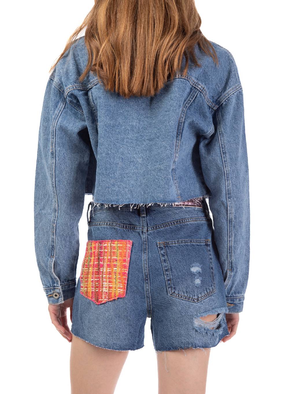 Le Volière Giacca In Denim Con Dettaglio Tasca In Tweed