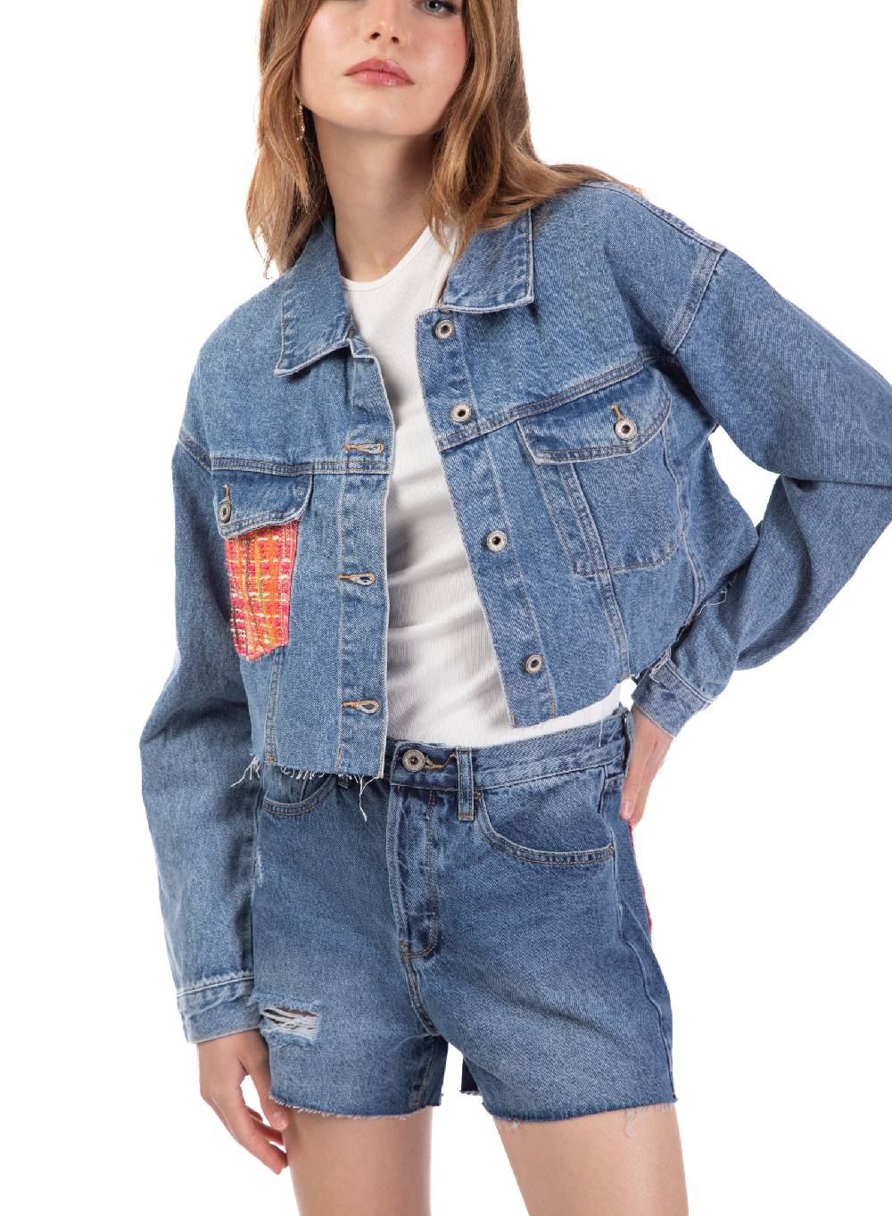 Le Volière Giacca In Denim Con Dettaglio Tasca In Tweed