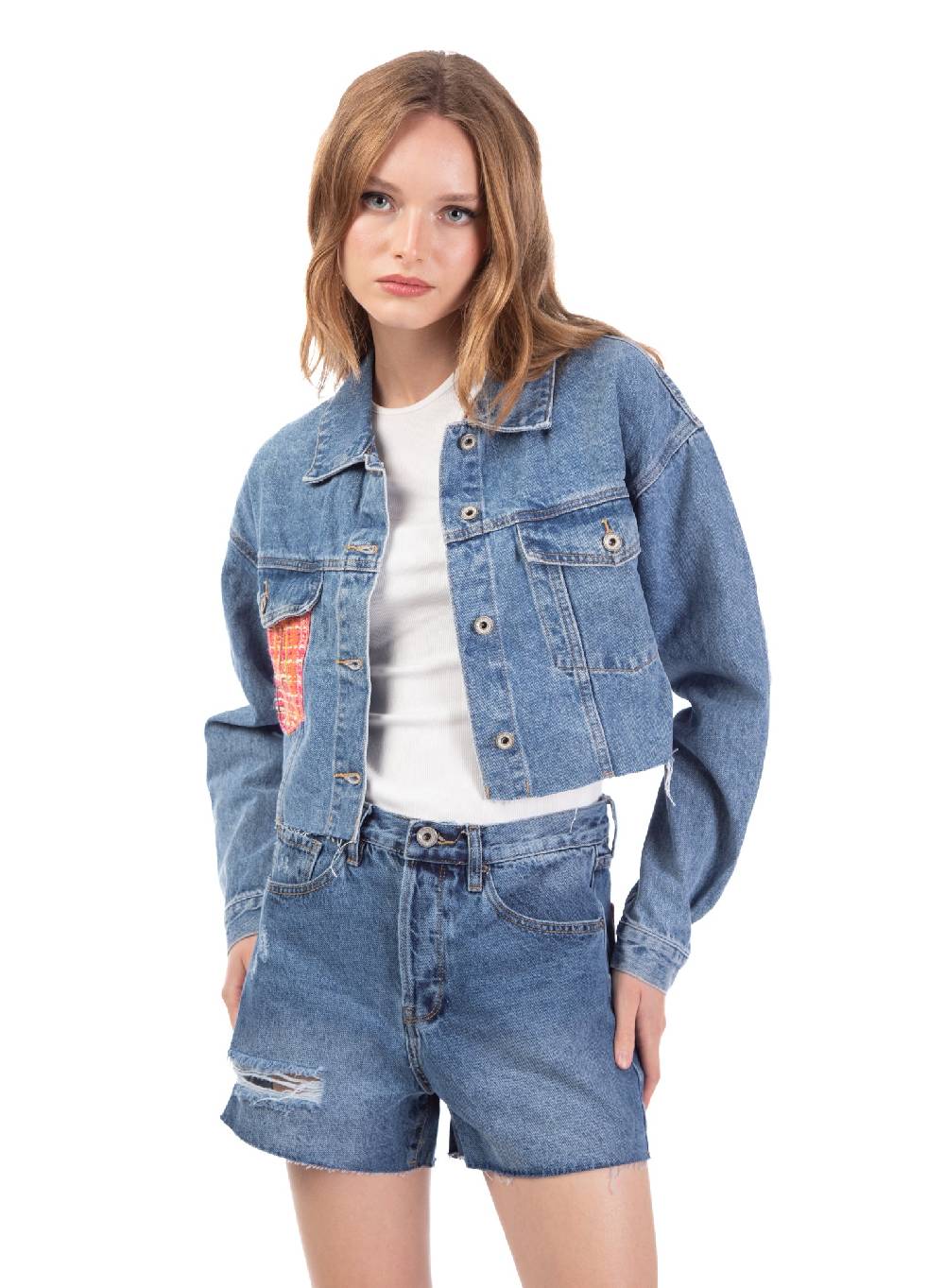 Le Volière Giacca In Denim Con Dettaglio Tasca In Tweed