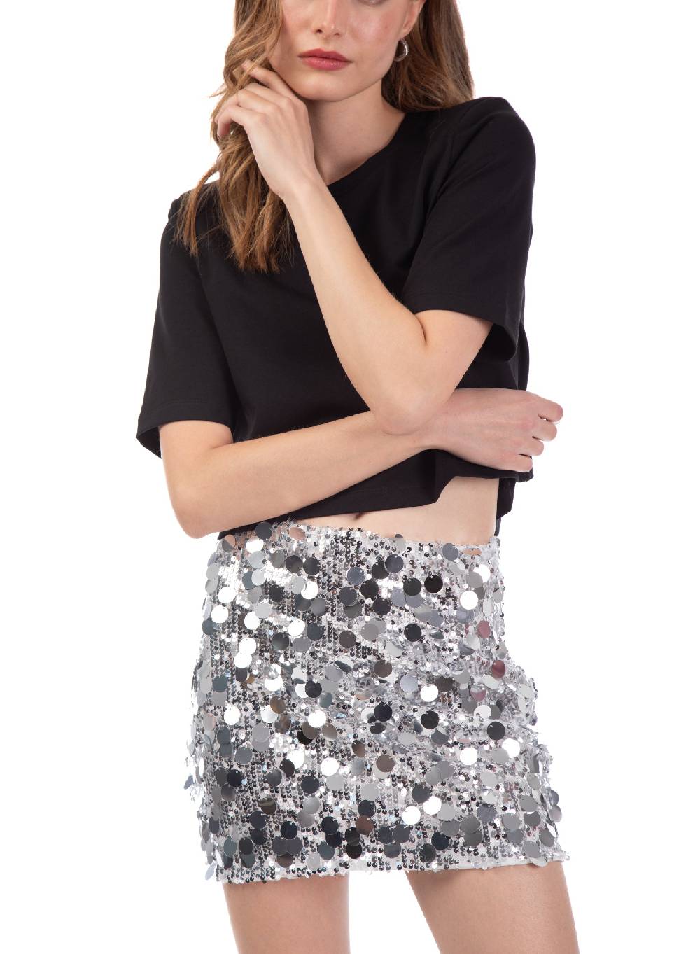 Le Volière Gonna Di Paillettes Argento, Lilla O Nera