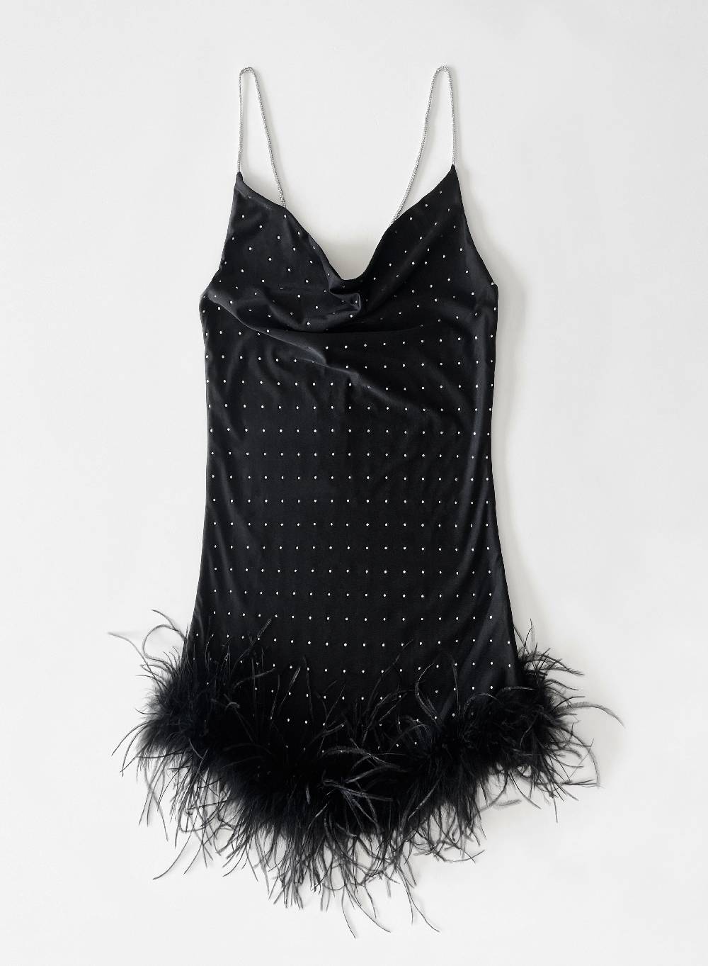 Le Volière LAUREN Vestito Nero Con Strass E Piume Nere