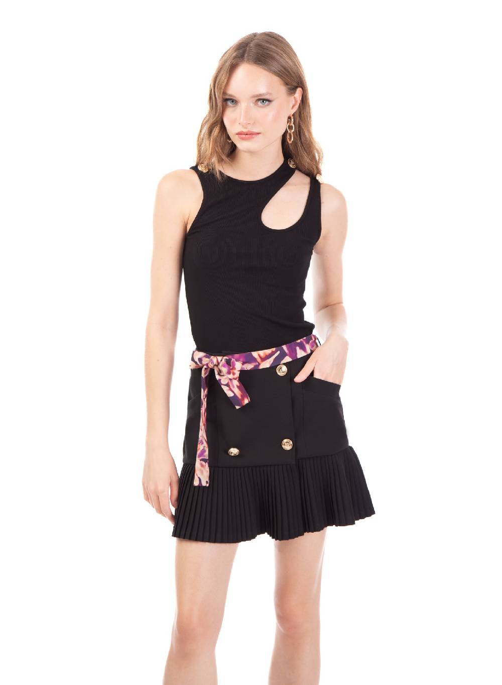 Le Volière Canotta Nera Con Bottoni Logati Oro