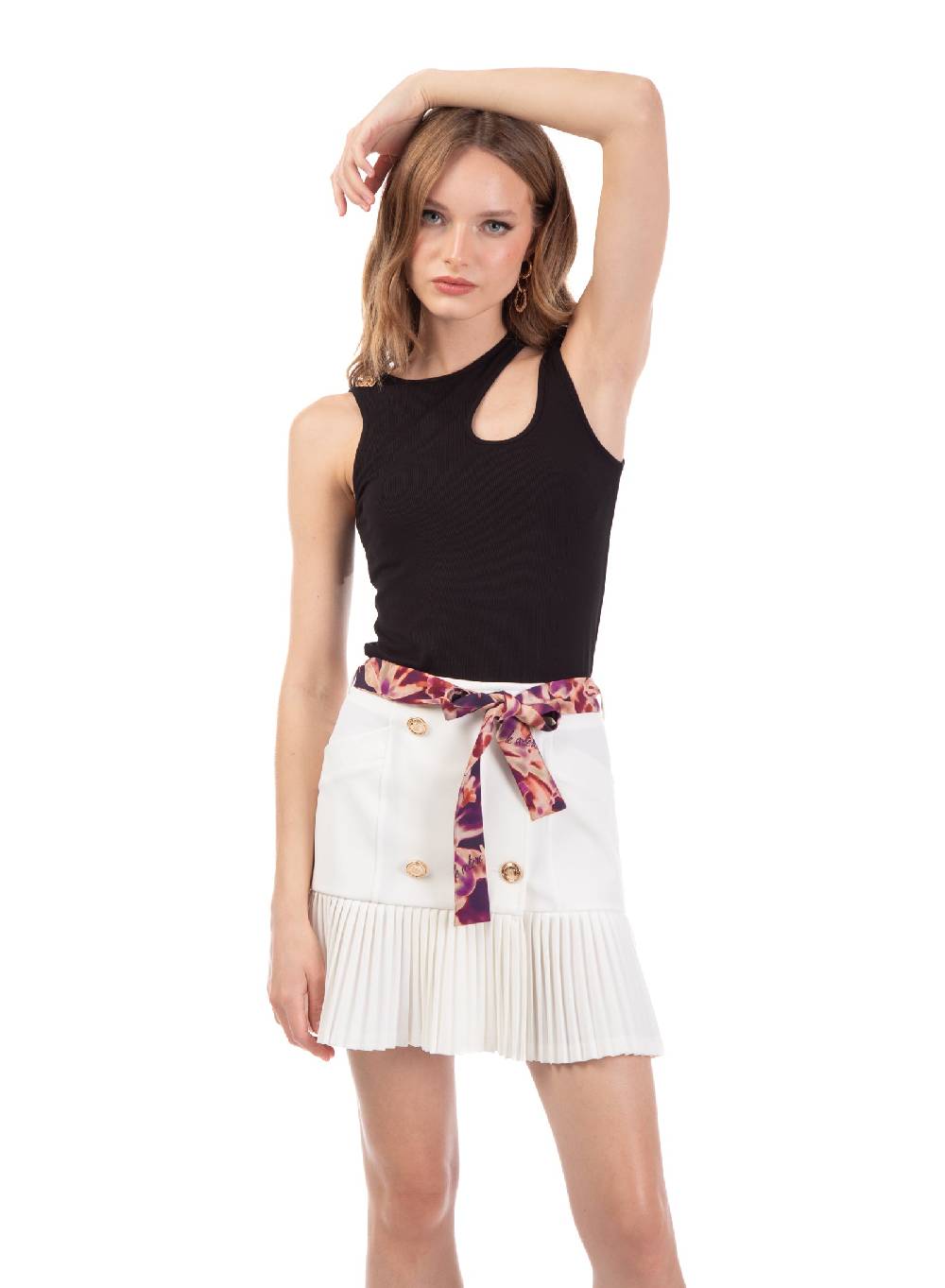 Le Volière Canotta Nera Con Bottoni Logati Oro