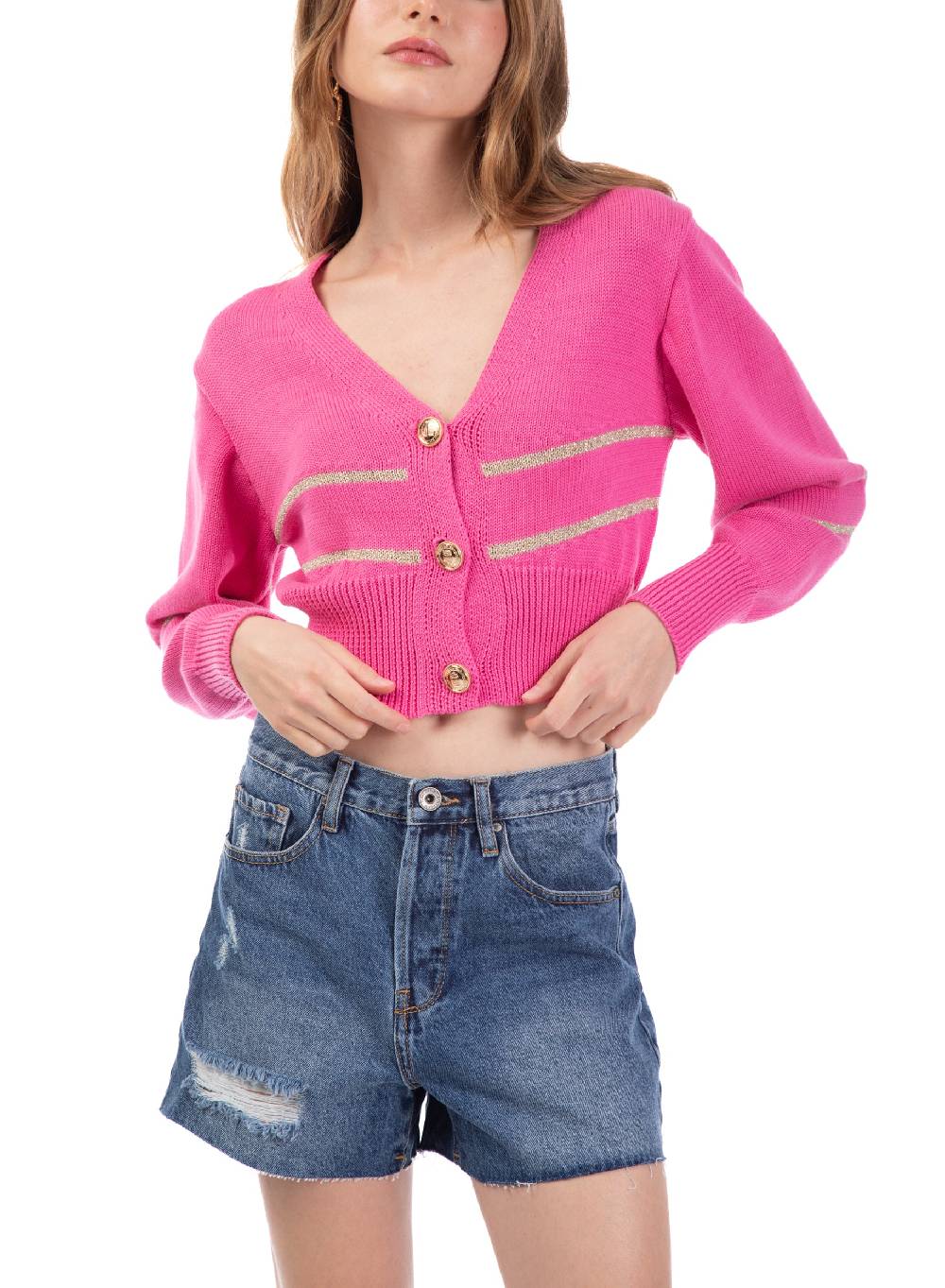 Le Volière Cardigan Di Cotone Fucsia