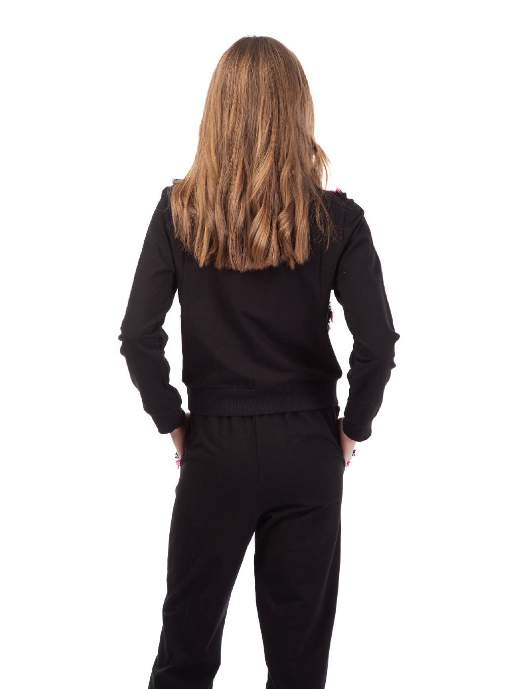 Le Volière Felpa Nera Con Stampa E Frange