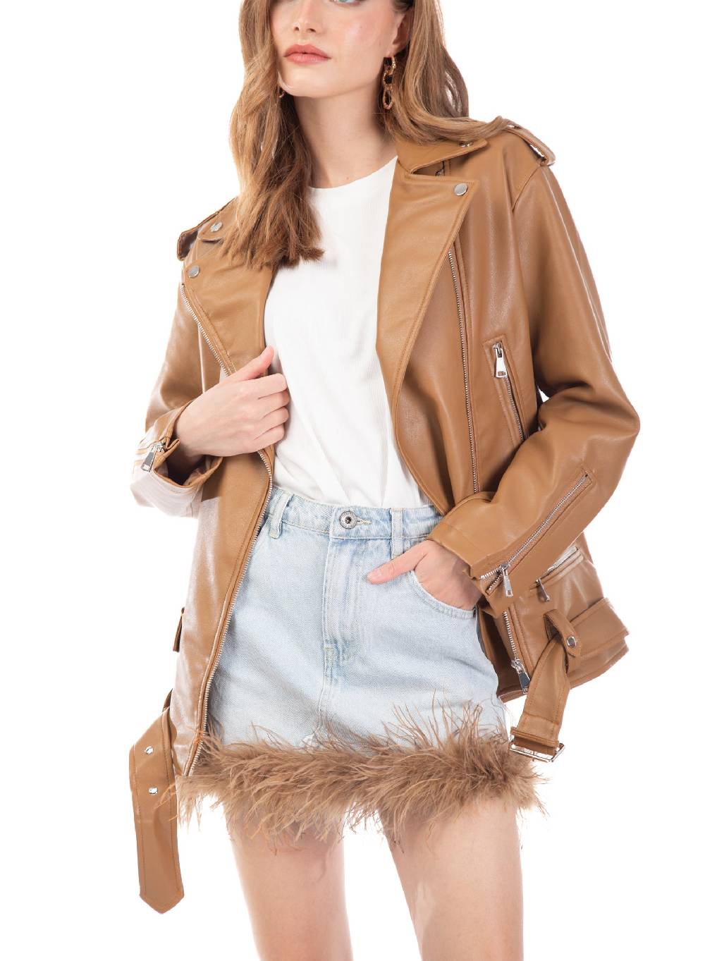 Le Volière Giacca Oversize In Ecopelle Beige