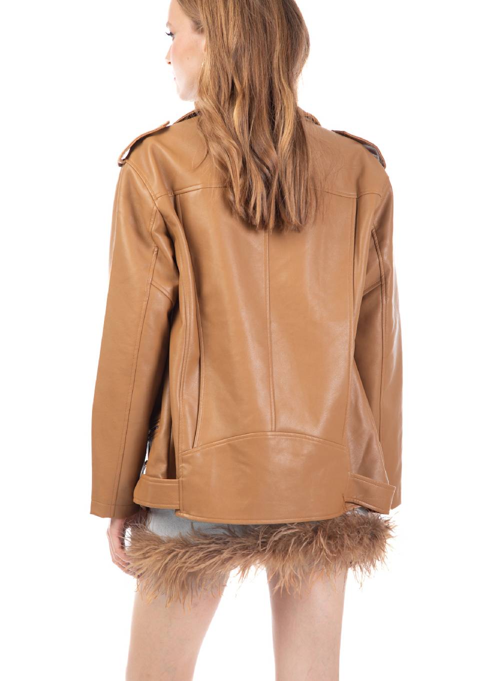 Le Volière Giacca Oversize In Ecopelle Beige