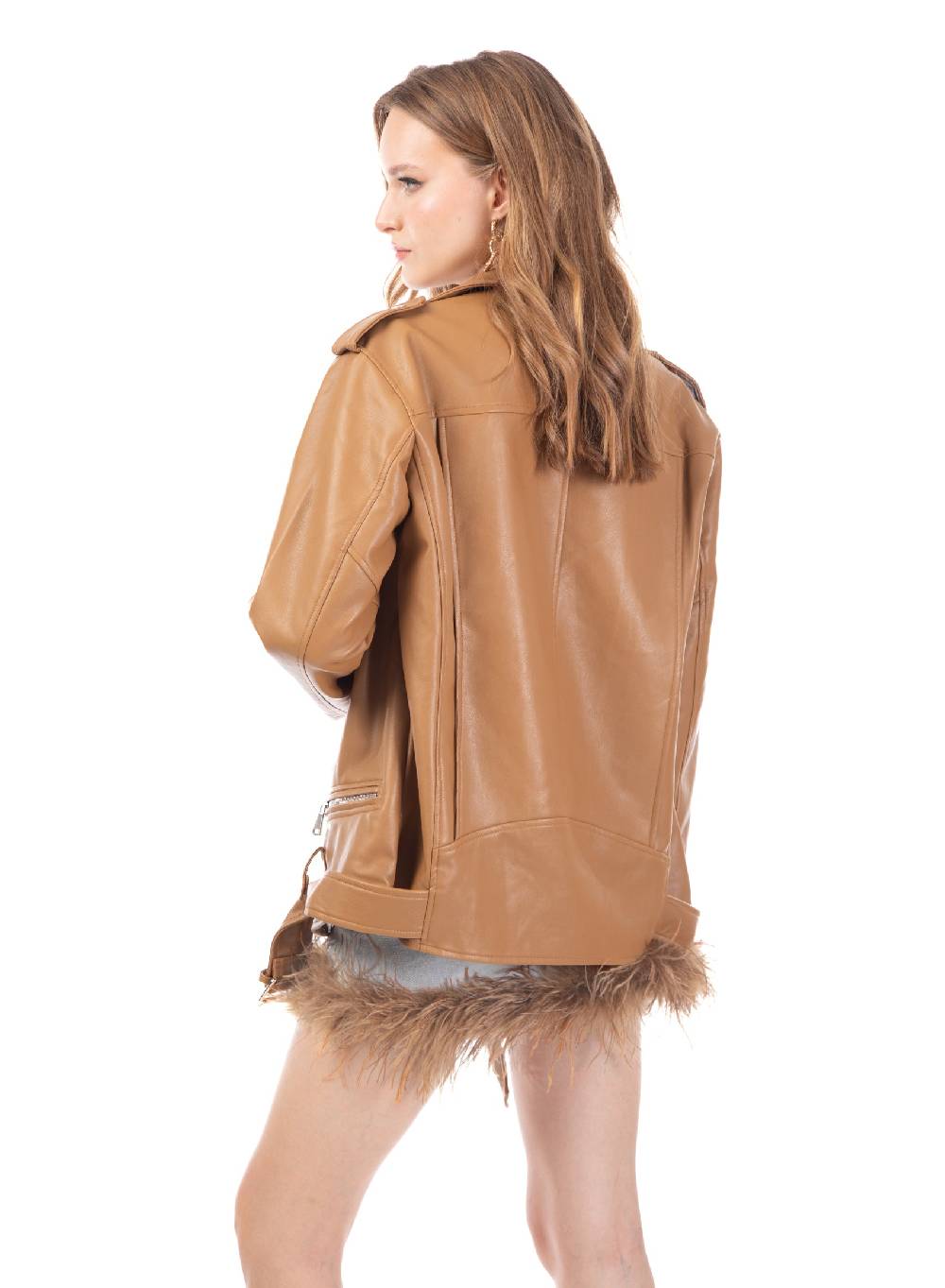 Le Volière Giacca Oversize In Ecopelle Beige