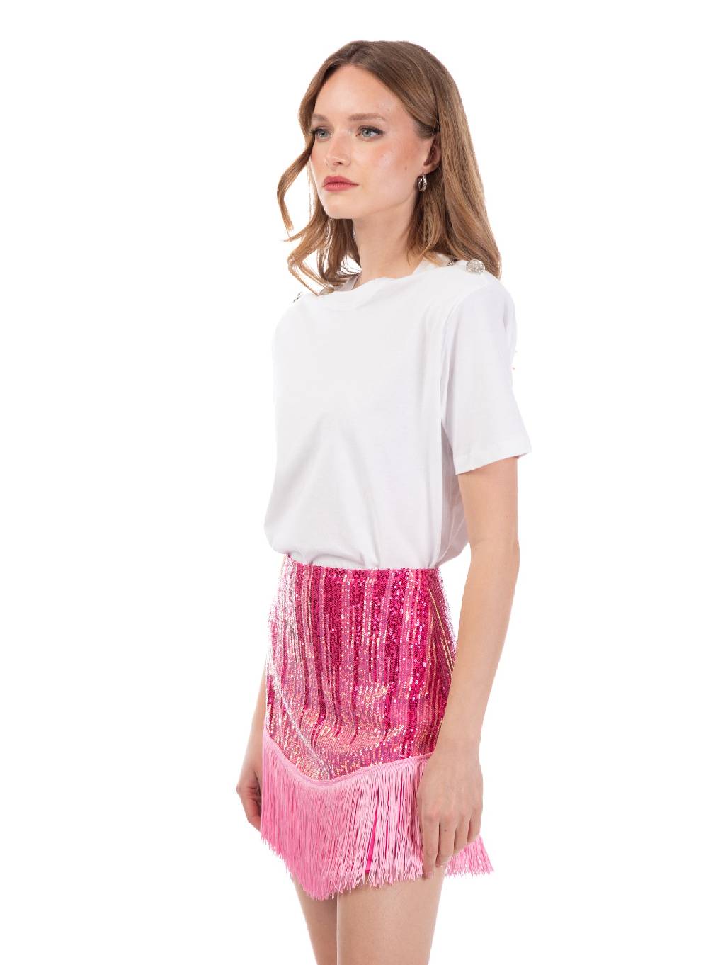 Le Volière Gonna Di Paillettes Degradè Con Frange