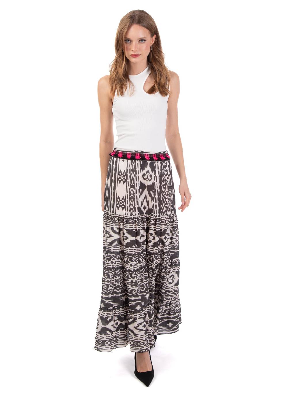 Le Volière Gonna lunga etnica con frange