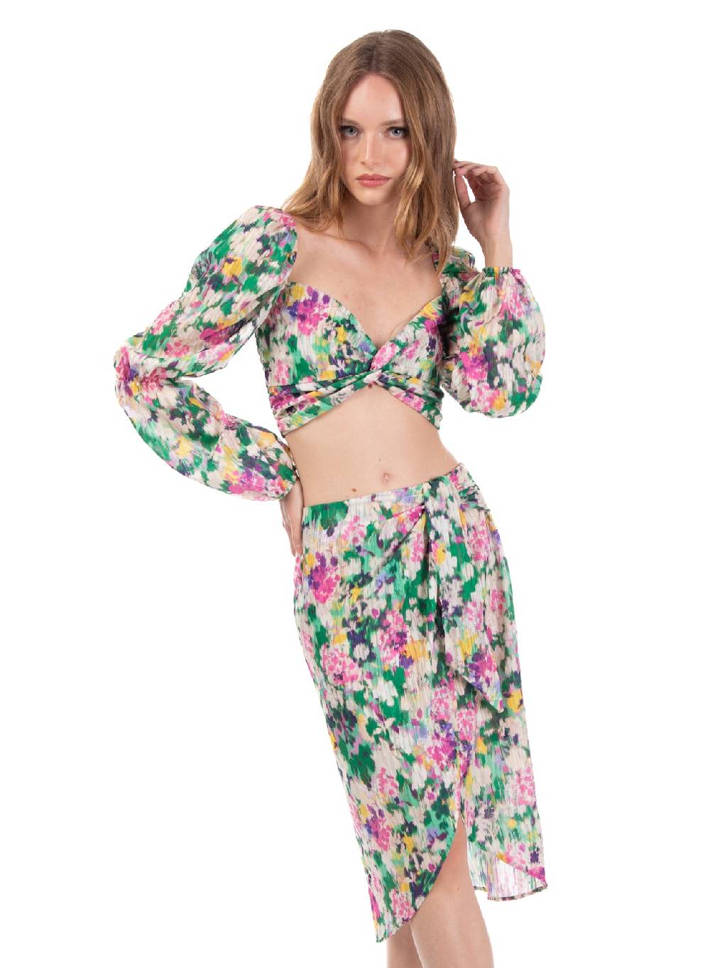 Le Volière Gonna midi drappeggiata floreale