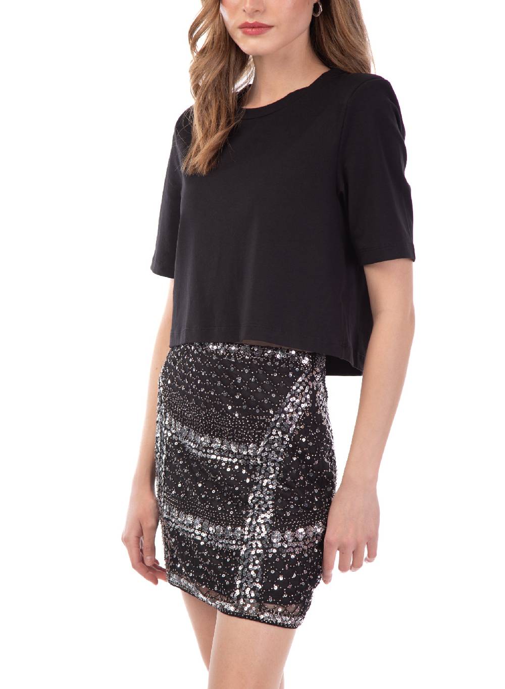 Le Volière Gonna Nera Con Paillettes Argento