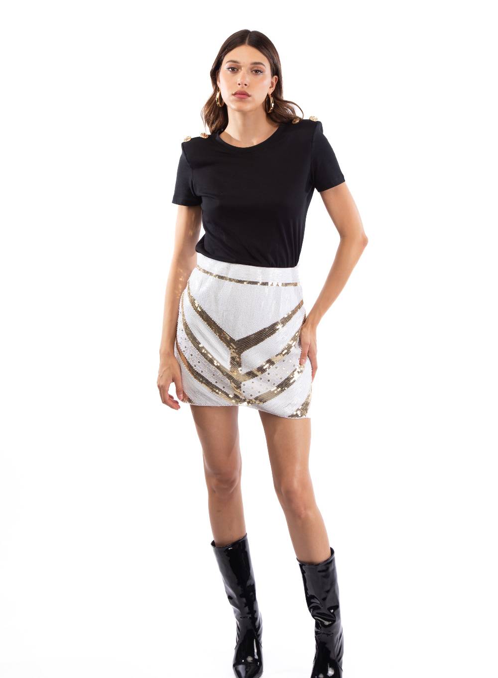 Le Volière ISLA Gonna Di Paillettes Bianca E Oro