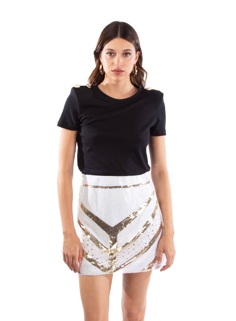 Le Volière ISLA Gonna di paillettes bianca e oro