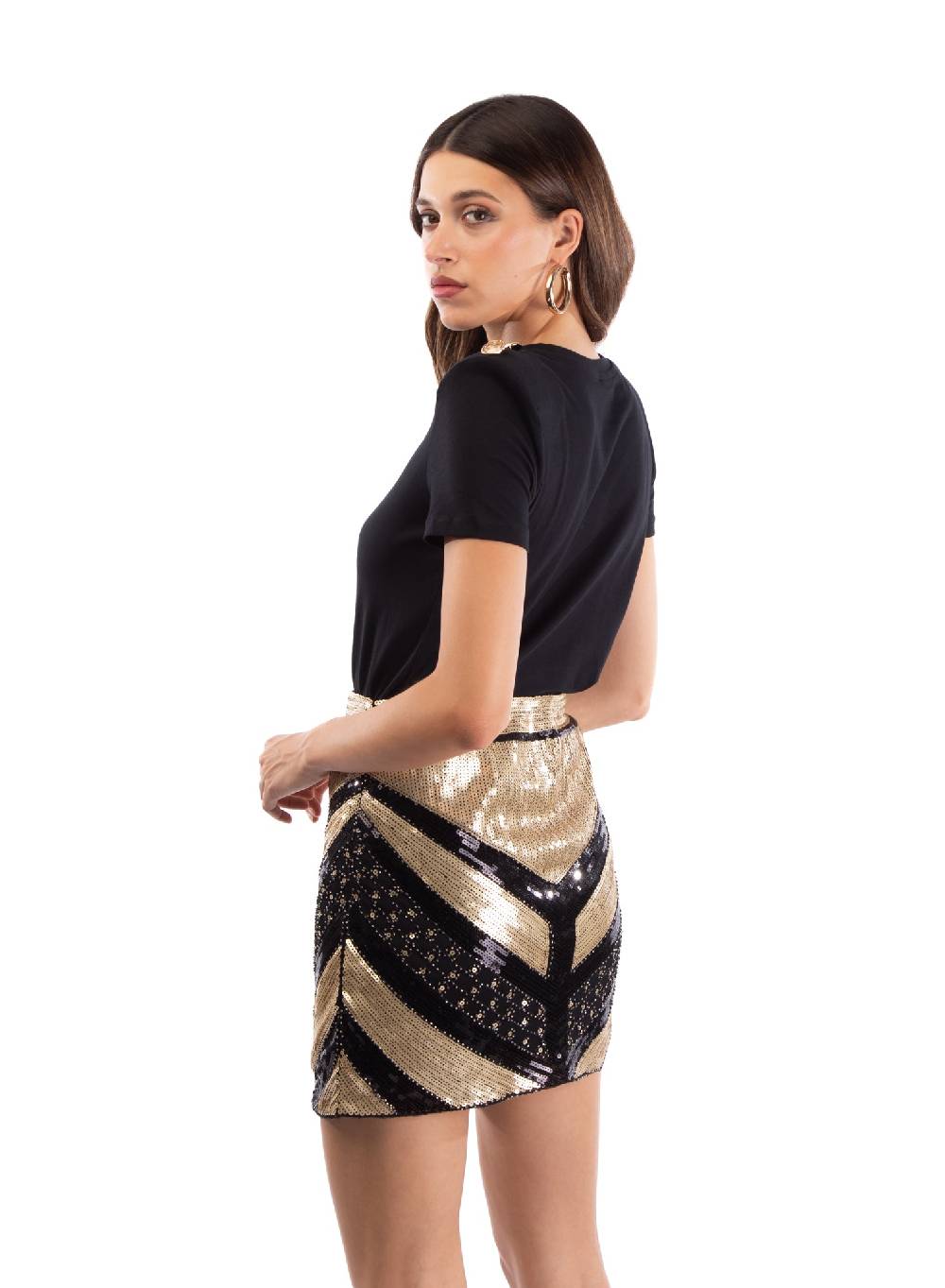 Le Volière ISLA Gonna Di Paillettes Nera E Oro