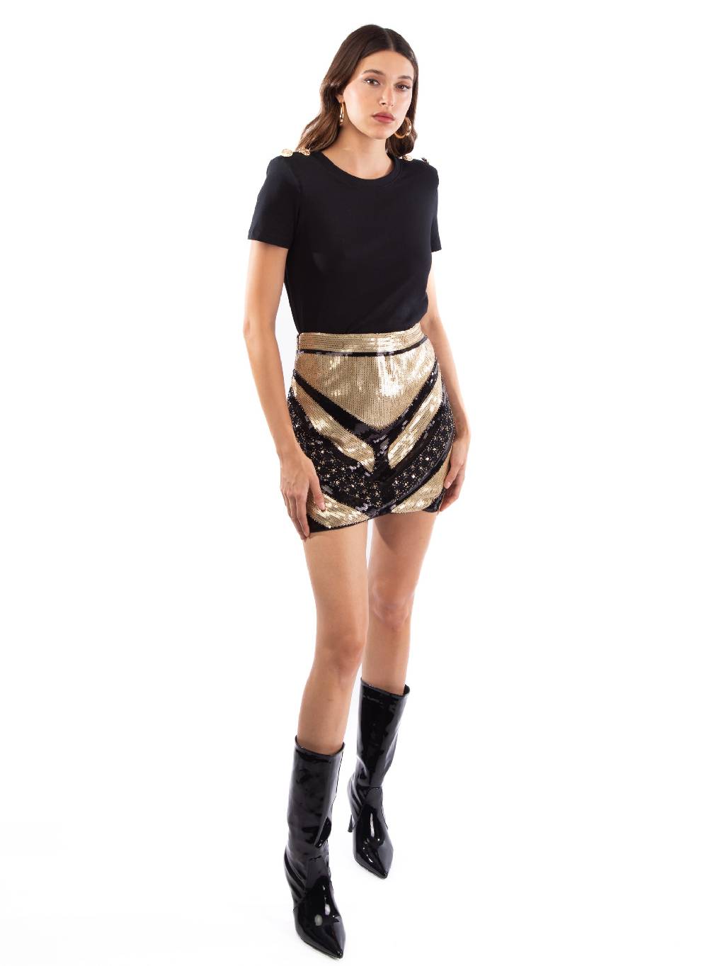 Le Volière ISLA Gonna Di Paillettes Nera E Oro
