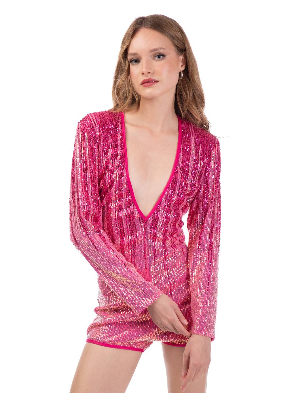 Le Volière Jumpsuit di paillettes rosa degradè