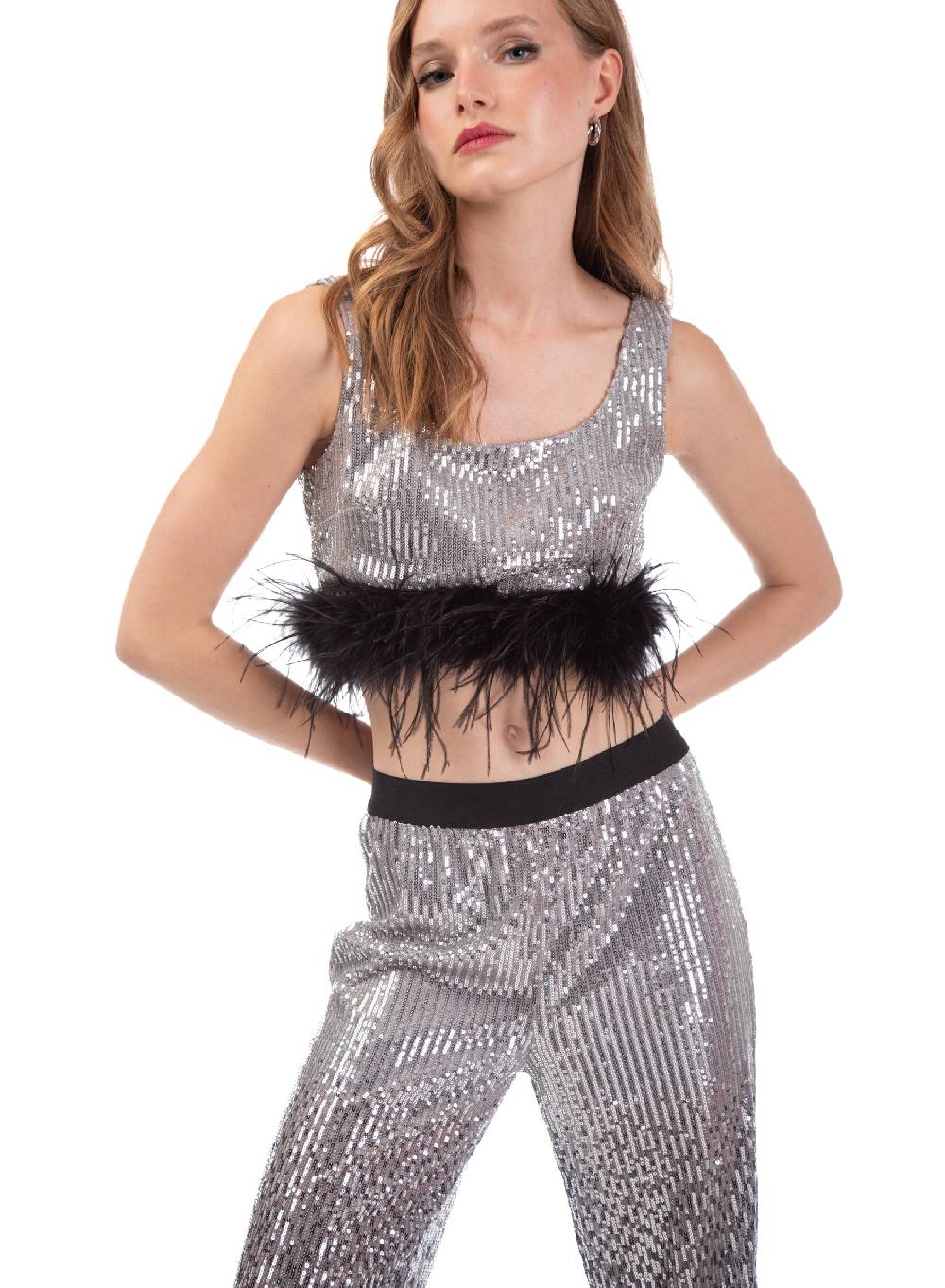 Le Volière Pantalone Di Paillettes Argento Degradè
