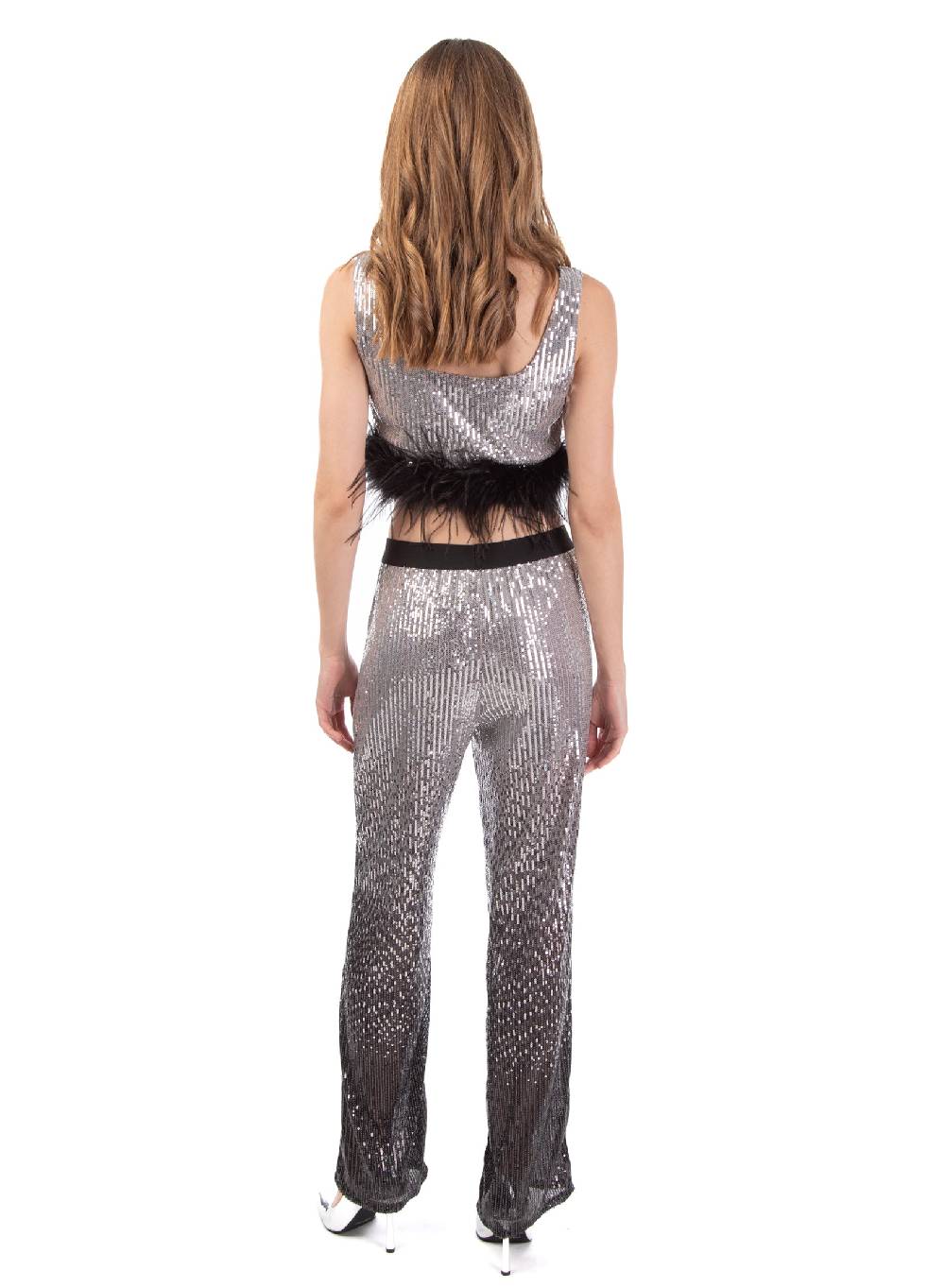 Le Volière Pantalone Di Paillettes Argento Degradè