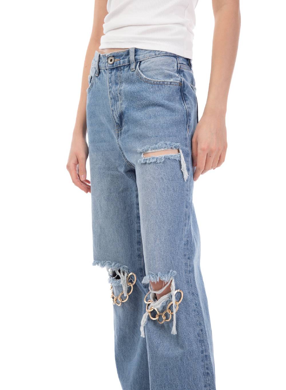Le Volière Pantalone In Denim Con Catene