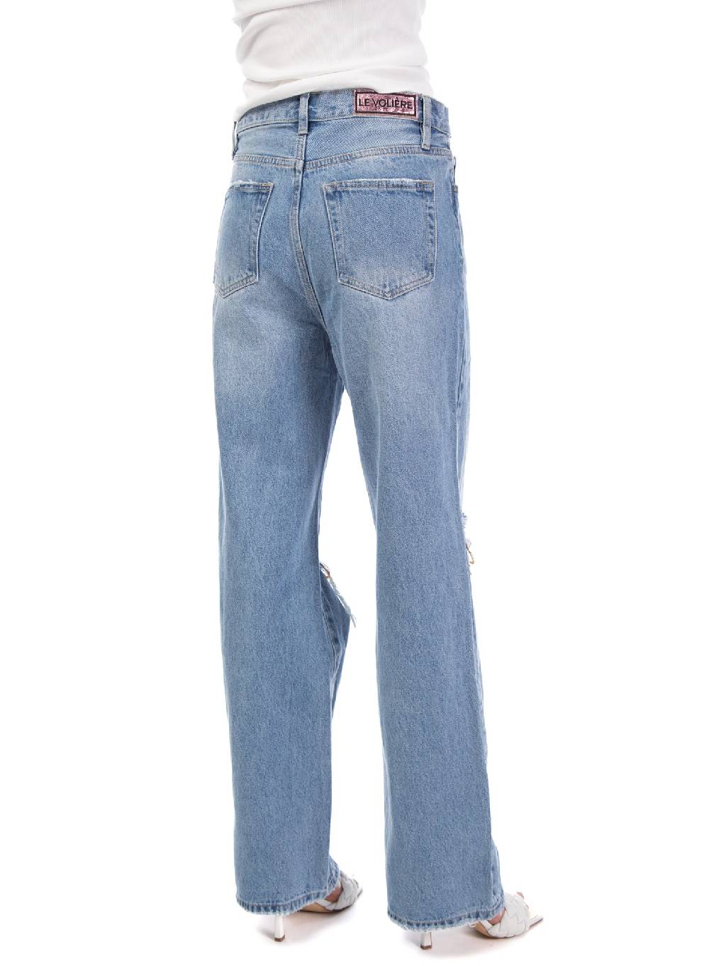 Le Volière Pantalone In Denim Con Catene