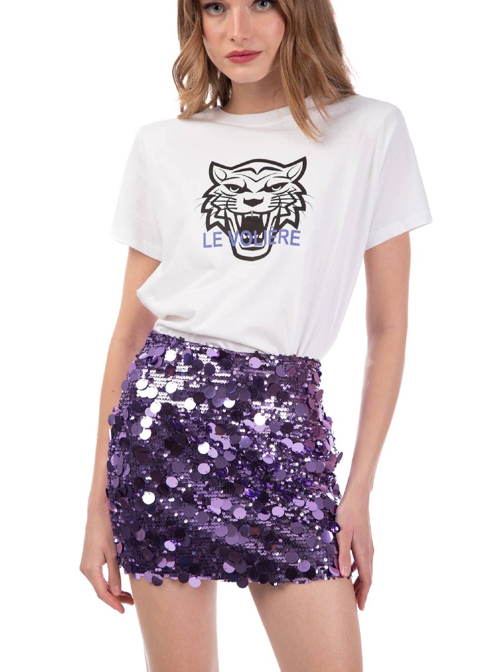 Le Volière T-shirt Bianca Con Tigre Stampata