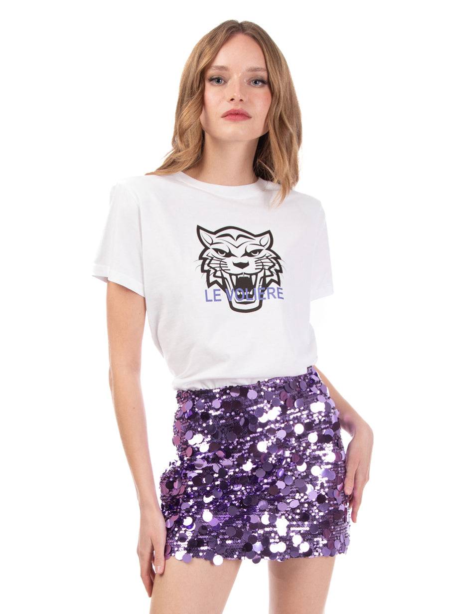Le Volière T-shirt bianca con tigre stampata