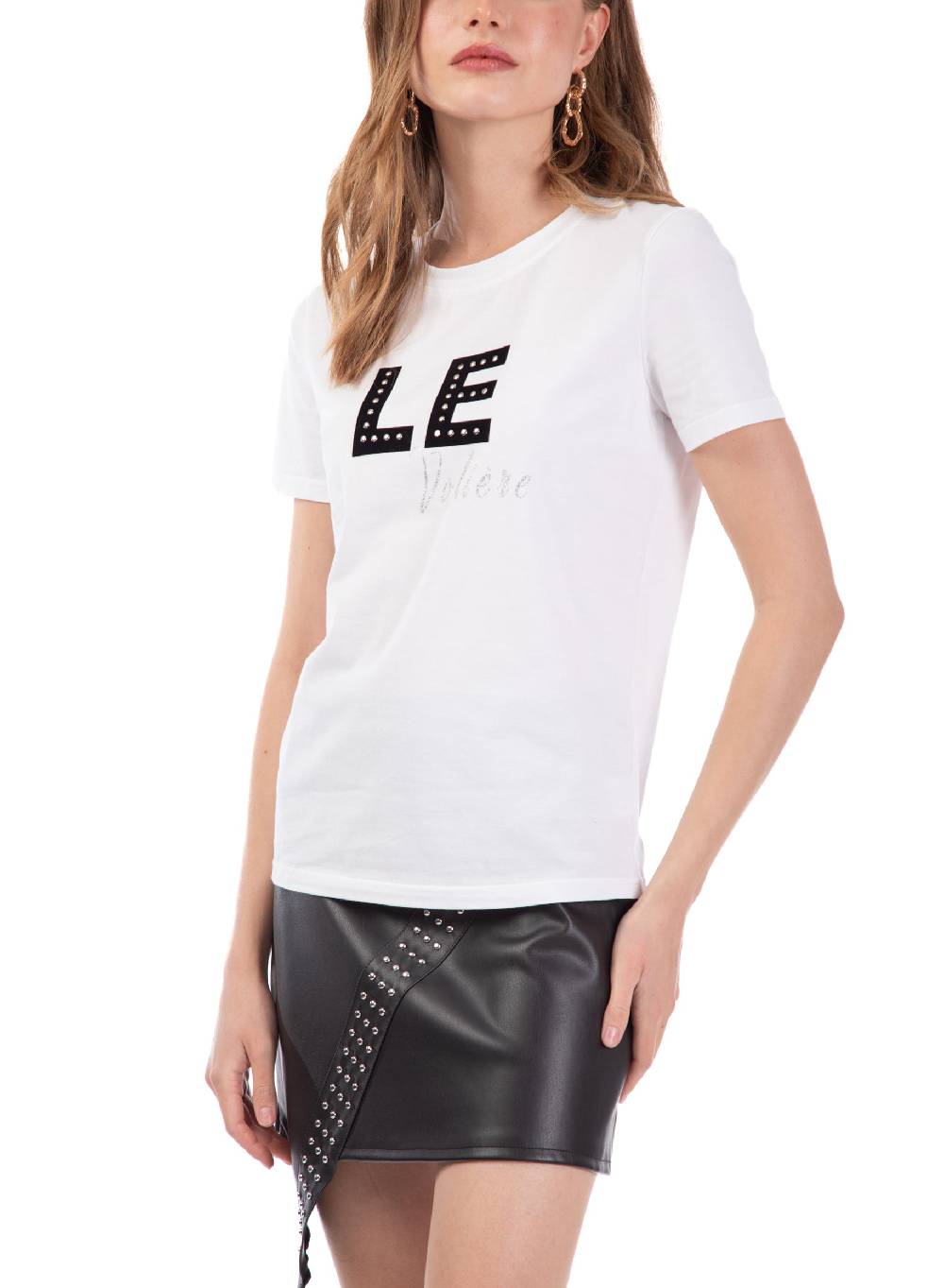 Le Volière T-shirt Bianca 'Le Volière' Con Borchie