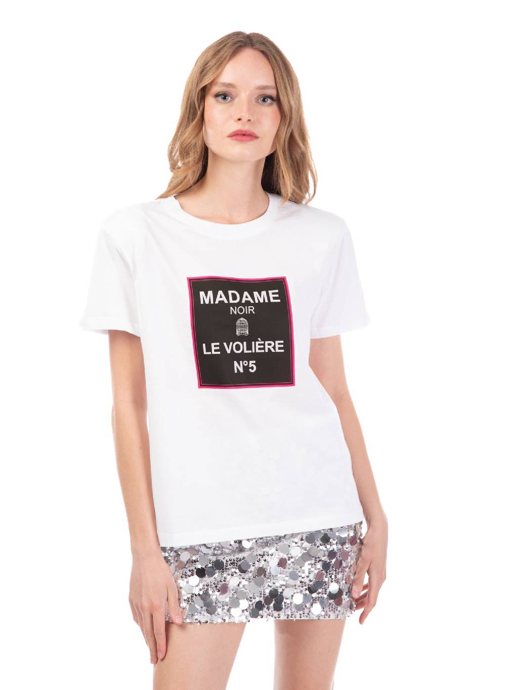 Le Volière T-shirt Bianca 'MADAME NOIR'