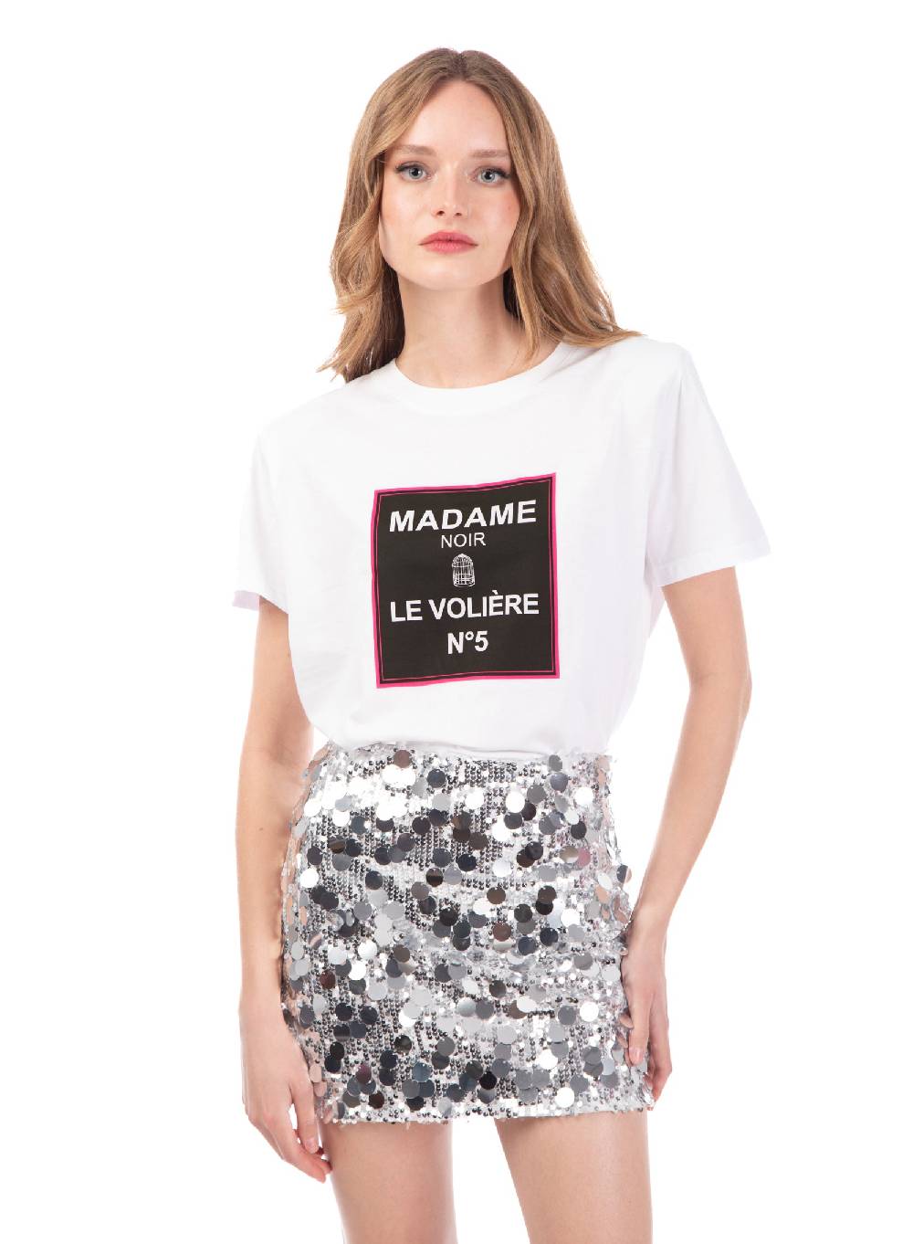 Le Volière T-shirt bianca 'MADAME NOIR'