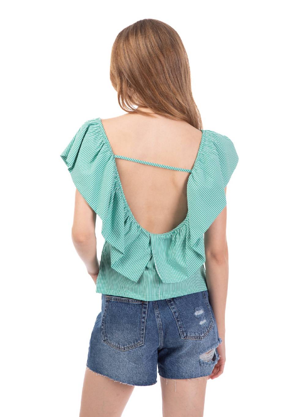 Le Volière Top Con Volant In Popeline A Righe