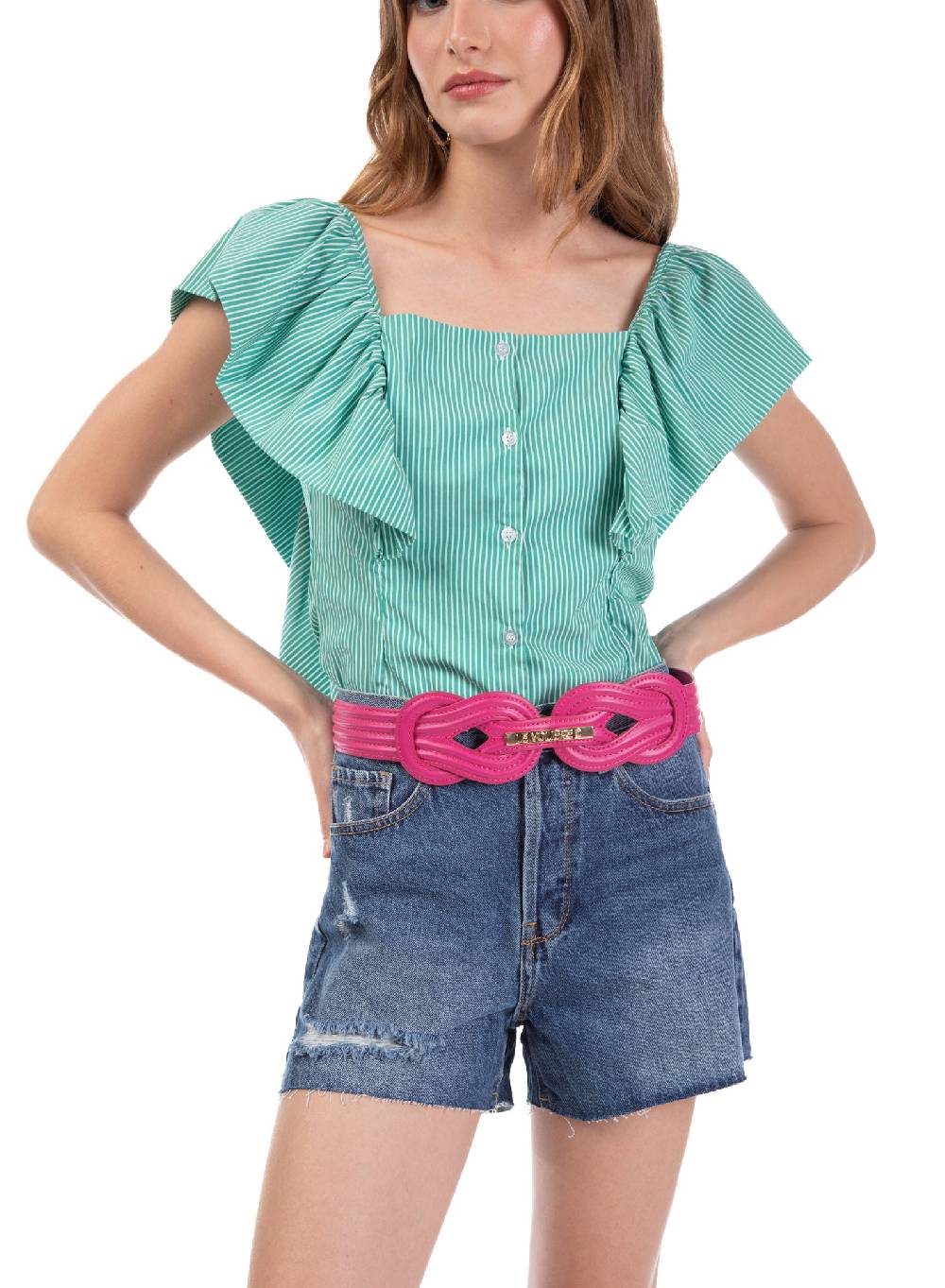 Le Volière Top Con Volant In Popeline A Righe