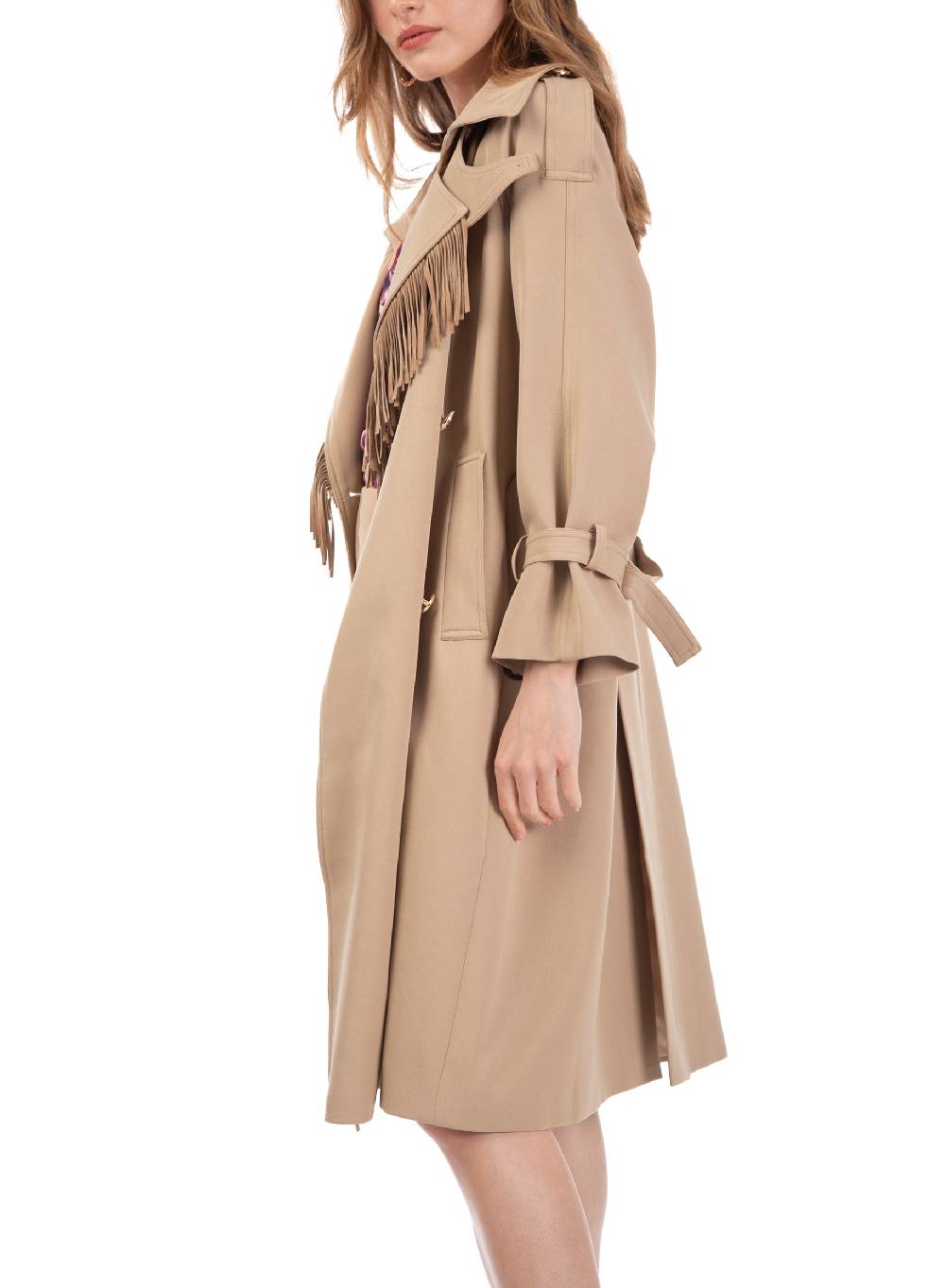 Le Volière Trench Beige Con Frange In Suede