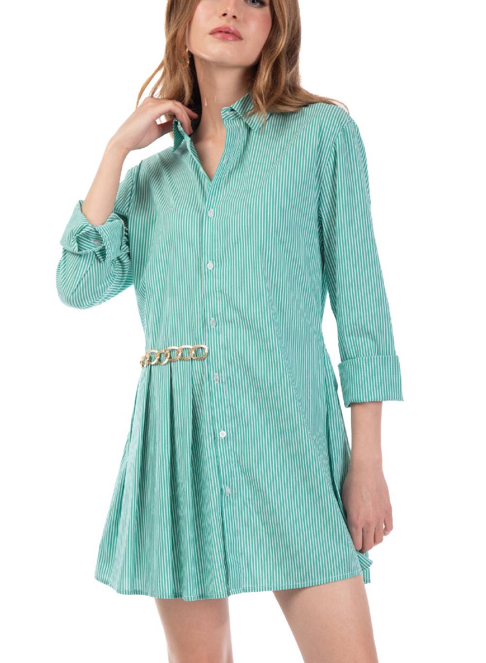 Le Volière Vestito A Camicia A Righe Con Catena