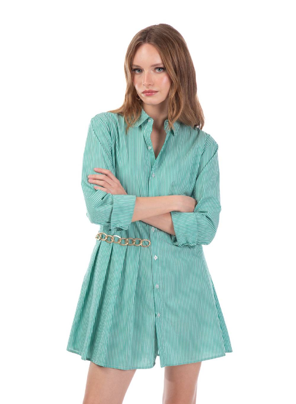 Le Volière Vestito A Camicia A Righe Con Catena