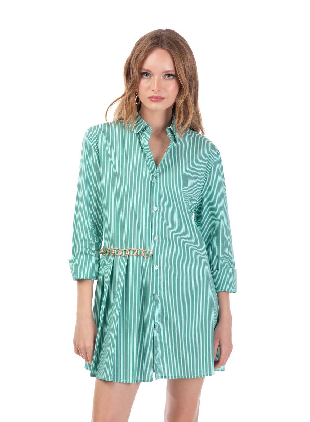 Le Volière Vestito a camicia a righe con catena