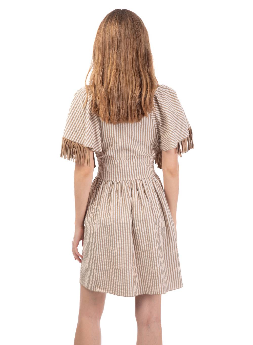 Le Volière Vestito Bacchettato Beige Con Frange