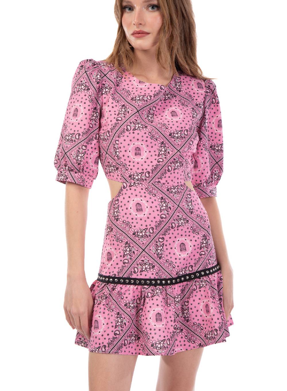 Le Volière Vestito Bandana Rosa Con Borchie