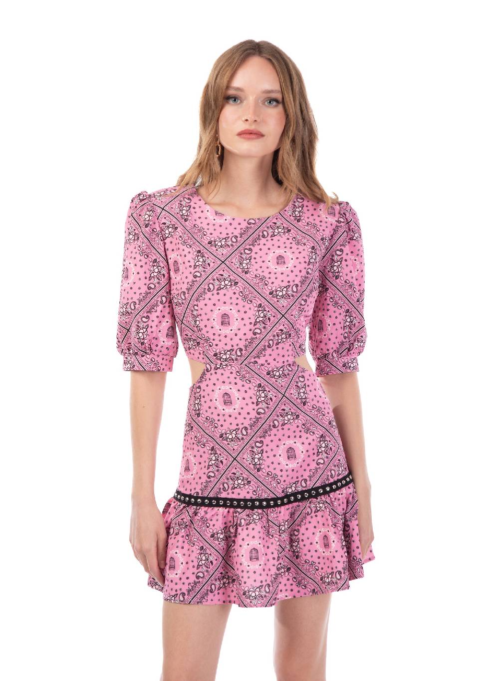 Le Volière Vestito bandana rosa con borchie