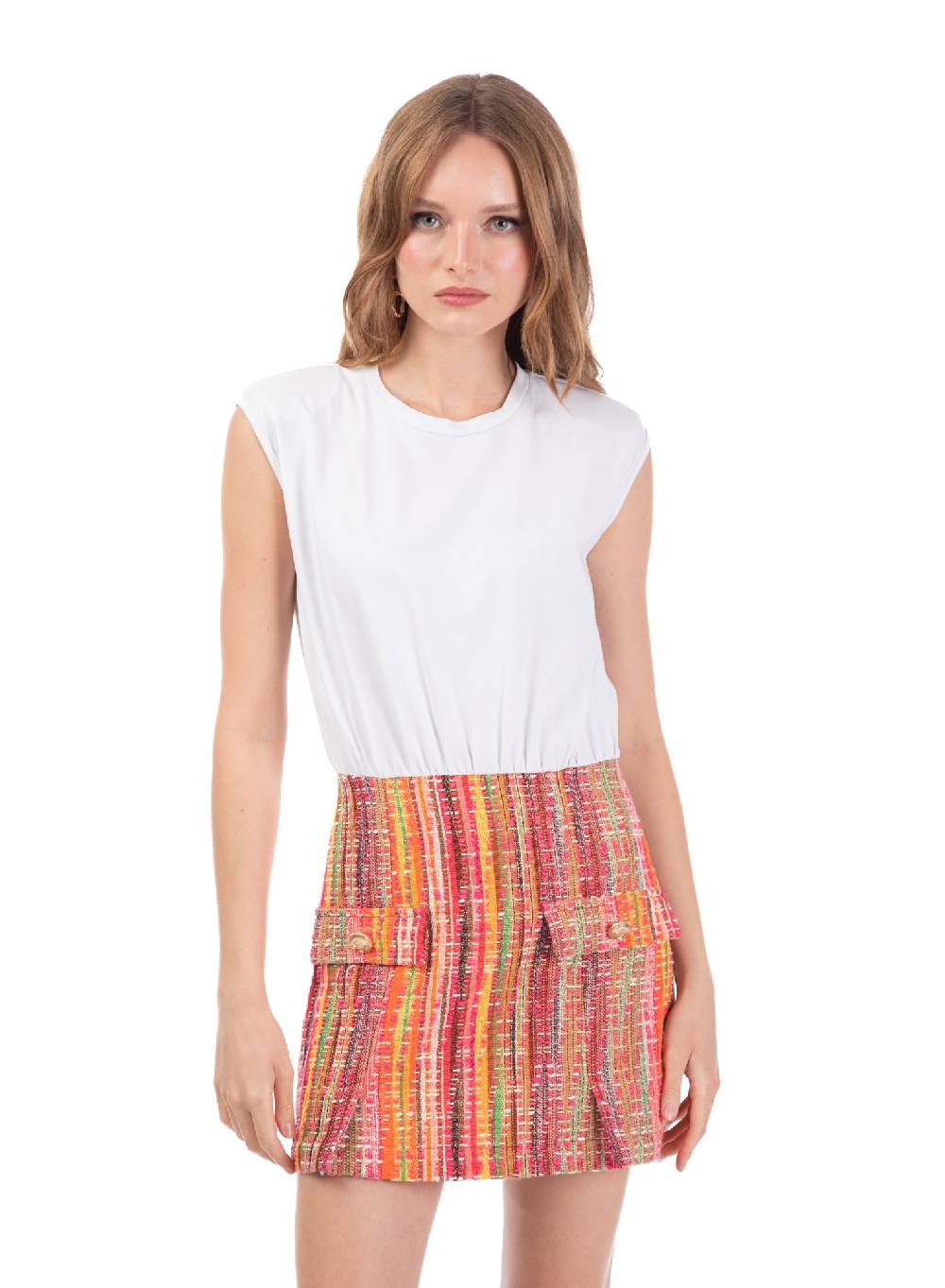 Le Volière Vestito Con T-shirt E Gonna In Tweed