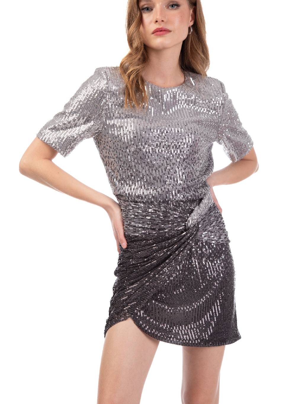 Le Volière Vestito Di Paillettes Argento Degradè