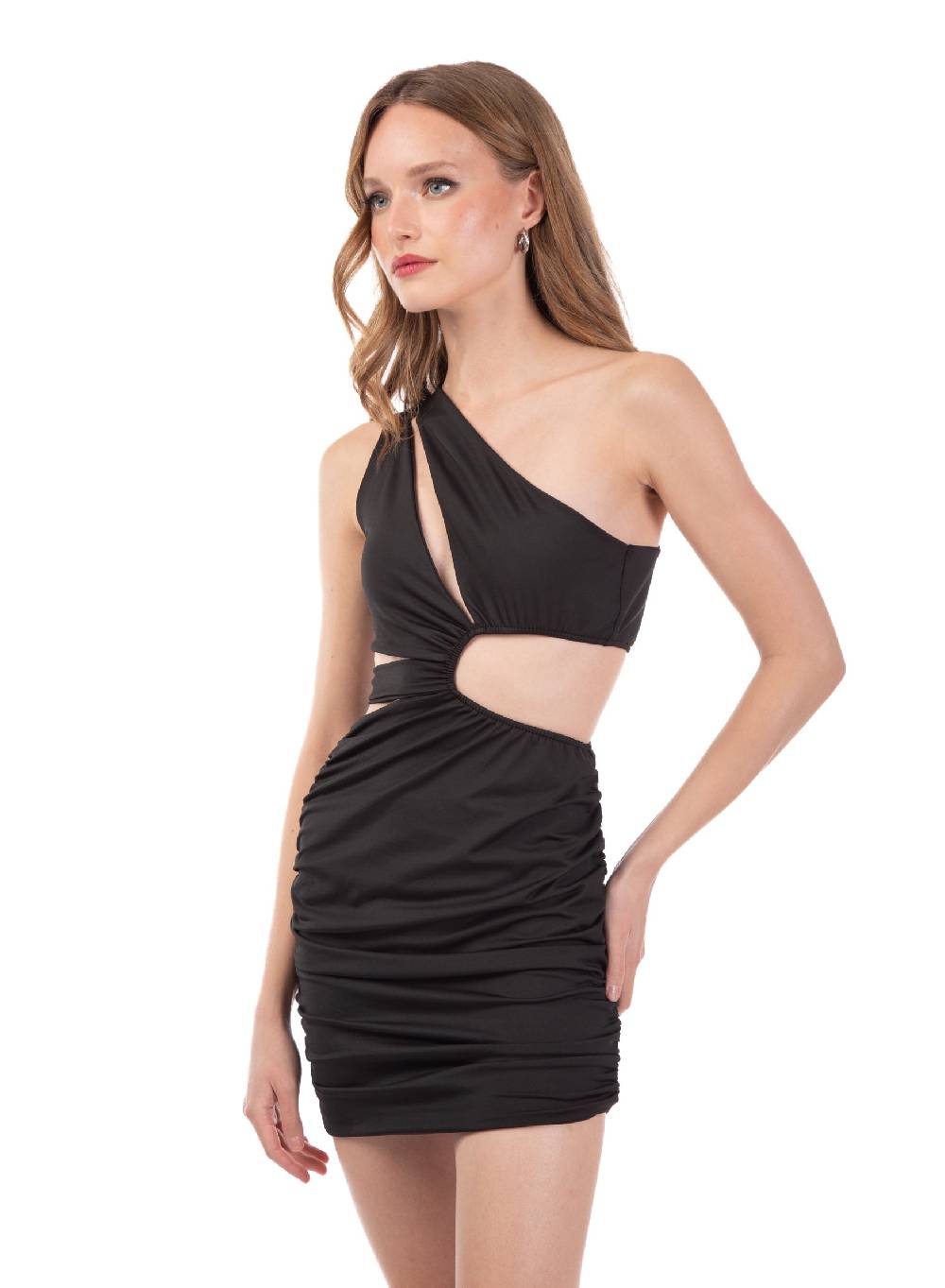 Le Volière Vestito Elasticizzato Nero Con Fori