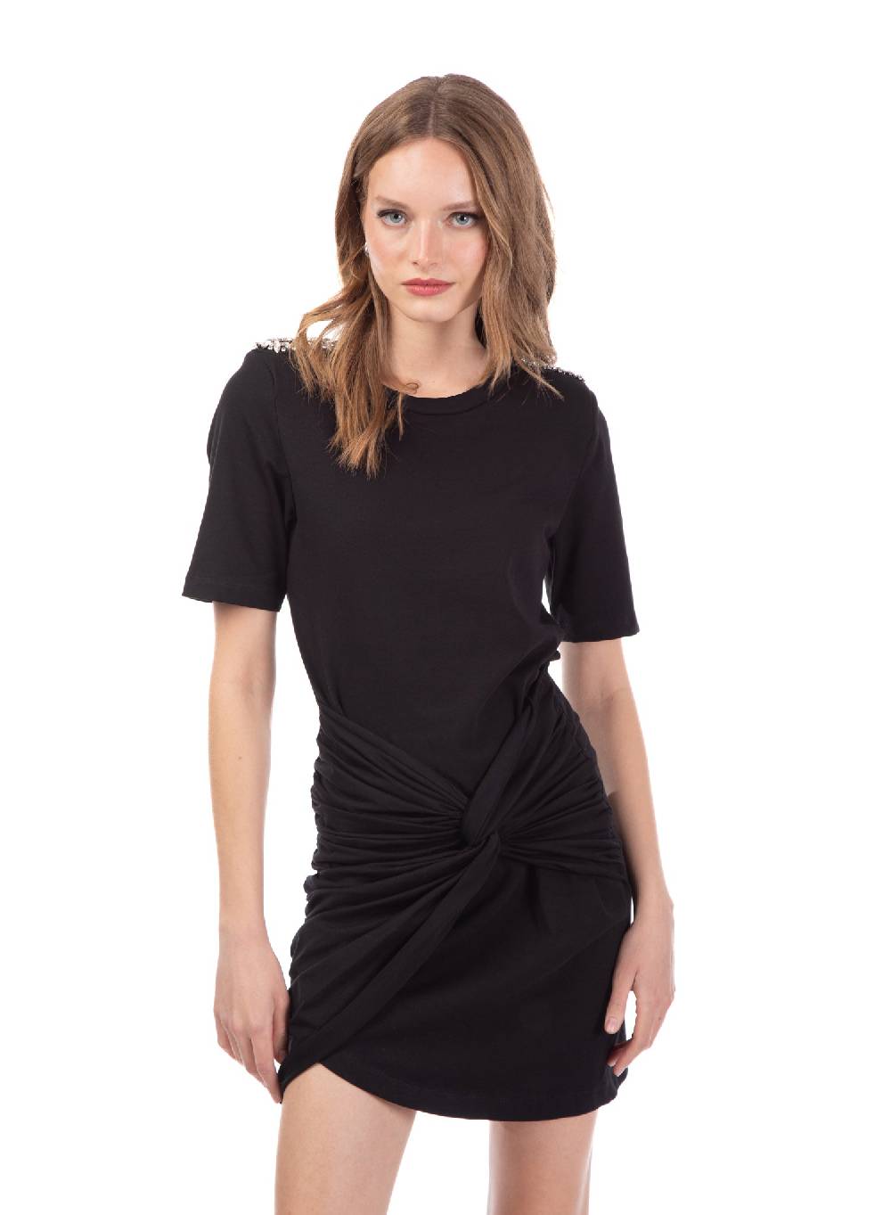 Le Volière Vestito In Jersey Nero Con Strass