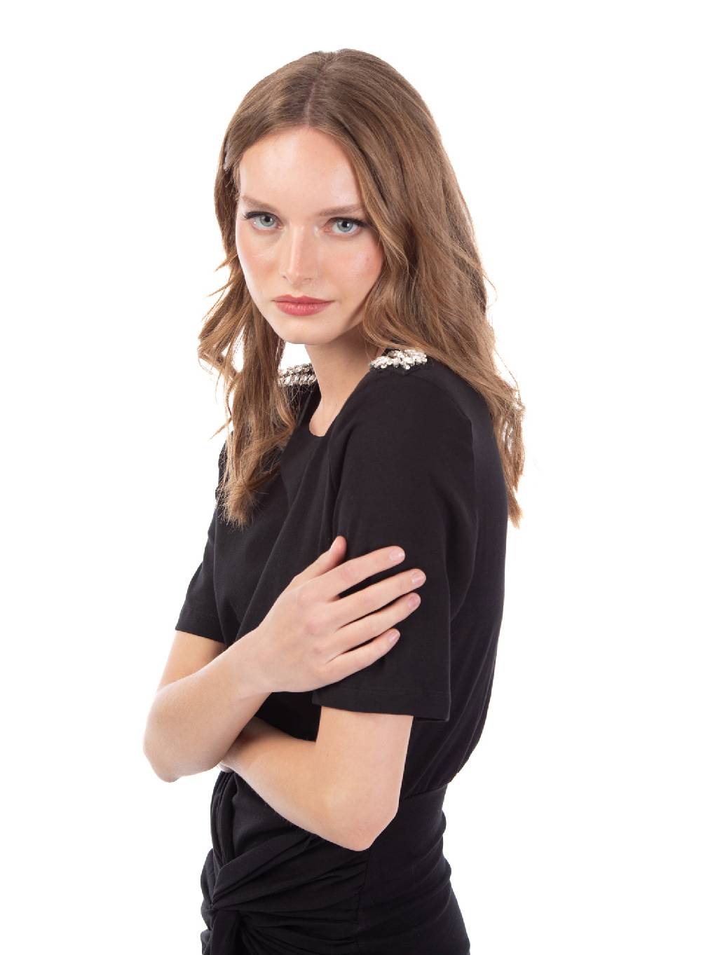 Le Volière Vestito In Jersey Nero Con Strass