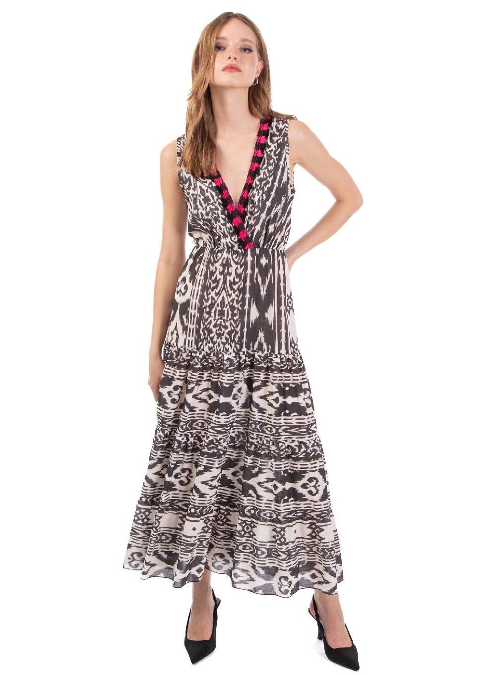 Le Volière Vestito Lungo Etnico Con Frange