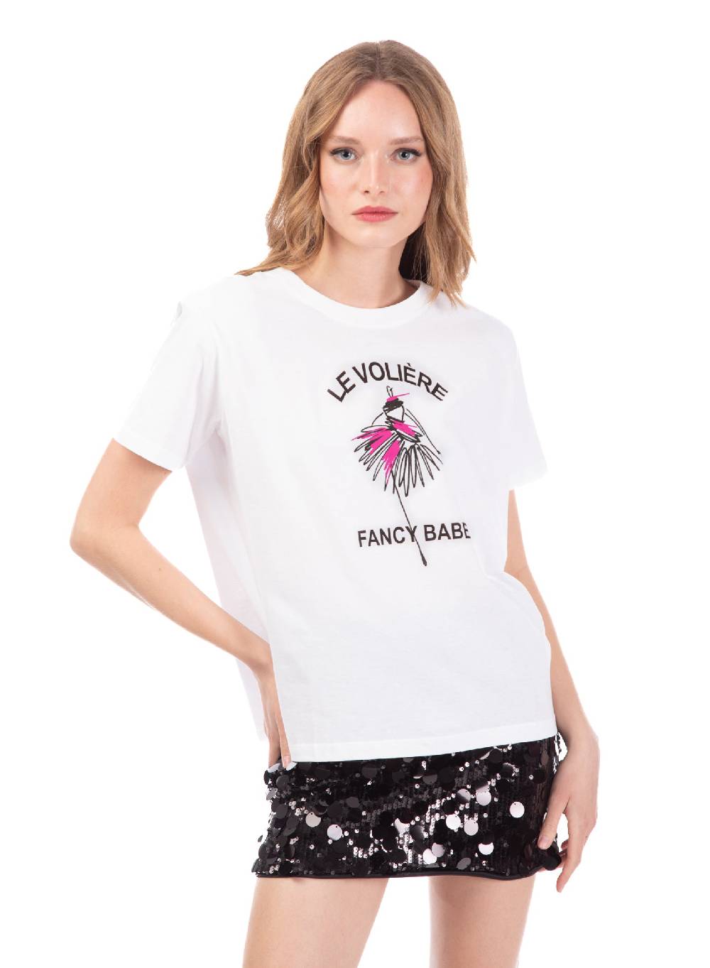Le Volière T-shirt Bianca Con Stampa 'Le Volière Fancy Babe'
