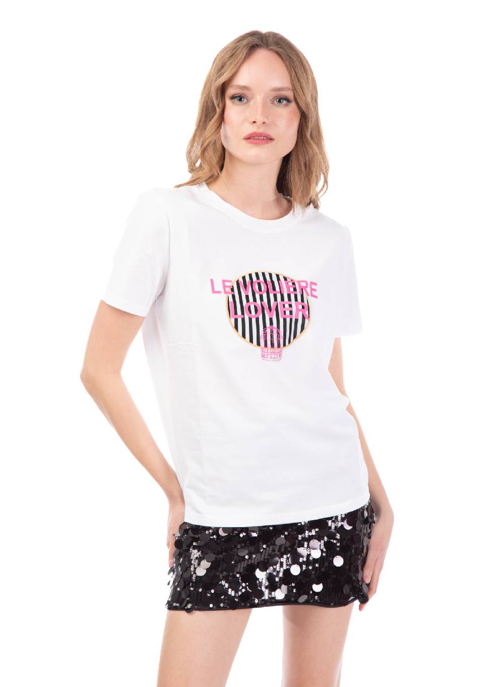 Le Volière T-shirt Bianca Con Stampa Rigata 'Le Volière'