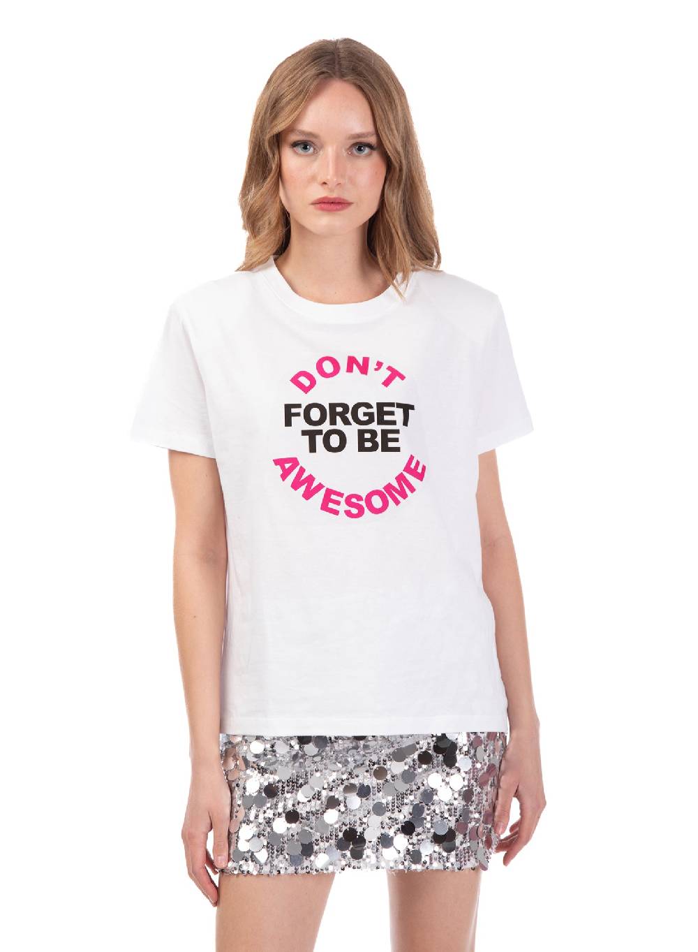 Le Volière T-shirt Bianca 'Don't Forget To Be Awesome'