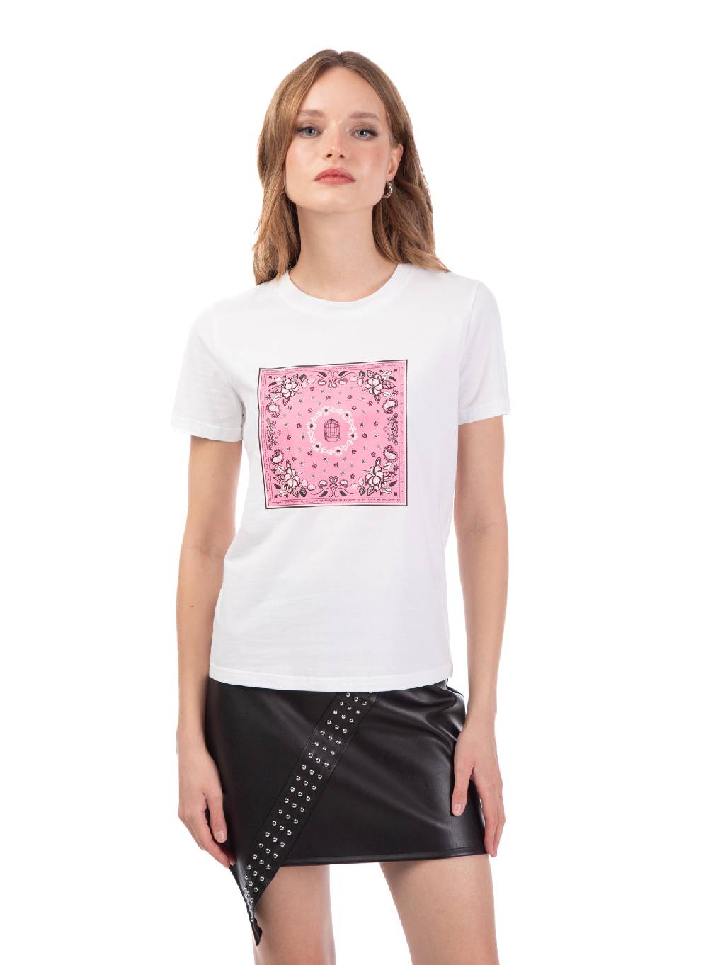 Le Volière T-shirt Bianca O Nera Con Stampa Bandana