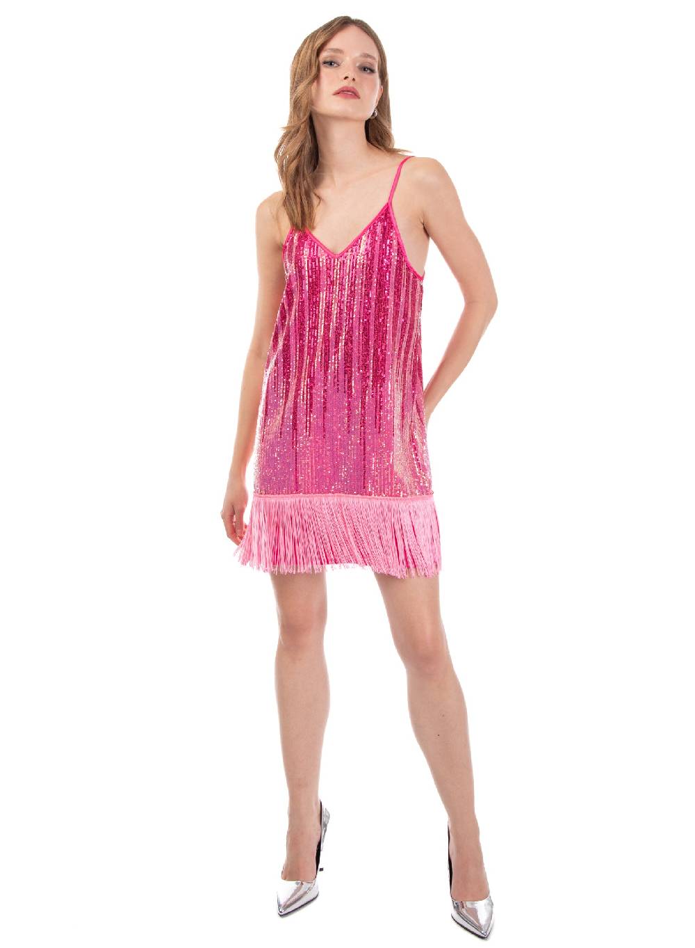 Le Volière Vestito Di Paillettes Degradè Con Frange